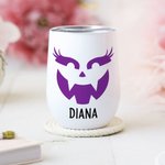 Vaso de vino personalizado Jack-O'-Lantern Pumpkin Skull 12oz con nombre y tapa antiderrame Regalo de cumpleaños de Halloween para la familia y amigos