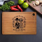 Personalized Til Death Do Us Part Sugar Skull Wood Cutting Board with Engraved Name Day of the Dead Halloween Wedding Gift for Couple