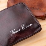 Gepersonaliseerd Vintage Plantaardig Gelooid Leren Mini Munttasje met Tekst Draagbaar Reisbenodigdheden Verjaardagscadeau voor Mannen Vrouwen