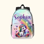 Zaino scolastico per bambini con nome, personalizzato, fantasia e unicorno, grande capacità, uso quotidiano, regalo di ritorno a scuola per le bambine e le ragazze.