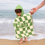 Personalized Multicolour Checkerboard Soft Quick Dry Hooded Beach Towel with Name Summer Vacation Travel Essentials Gift for Kids Family