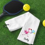 Personalised Cotton Super Absorbent Flamingo Pickleball Waffle Towel with Name Birthday Gift for Sport Lover