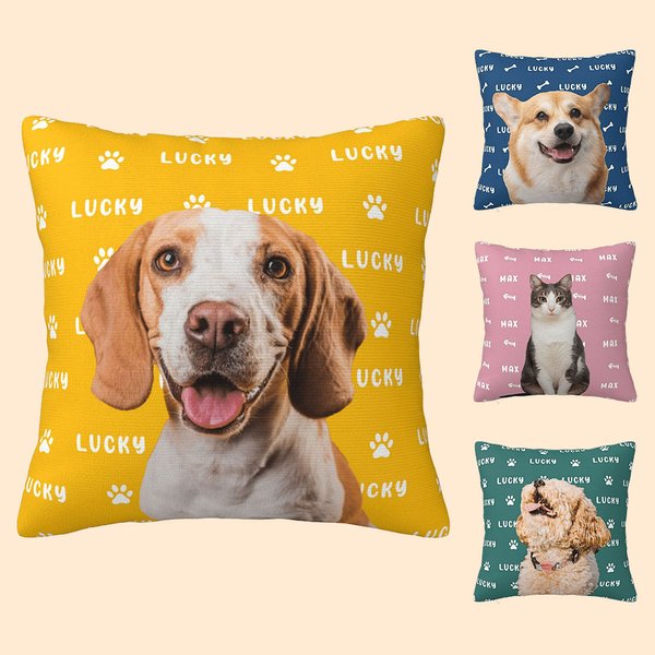 Personalized Cute Paw Pet Photo Throw Pillow Cover with Name Home Decor Birthday Gift for Pet Lovers