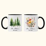Mug personnalisé en céramique Wildflower Pine Tree 11oz avec nom Anniversary Wedding for Couples