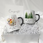 Mug personnalisé en céramique Wildflower Pine Tree 11oz avec nom Anniversary Wedding for Couples