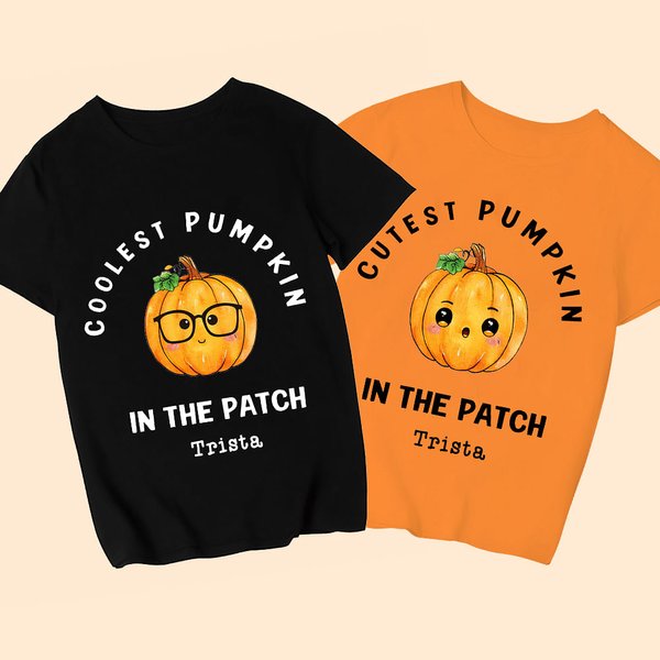 Gepersonaliseerde Coolest Pumpkin In The Patch 100% Katoenen Kinder-T-shirt met Naam Halloween Feestcadeau voor Kinderen