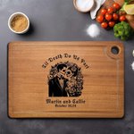 Personalized Til Death Do Us Part Sugar Skull Wood Cutting Board with Engraved Name Day of the Dead Halloween Wedding Gift for Couple