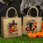 Henkilökohtainen Pumpkin Bat Spider Web Trick Or Treat Initial Jute Kangaskassi nimi Halloween toiminta tarvikkeet lahja lapsille