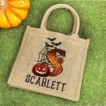 Henkilökohtainen Pumpkin Bat Spider Web Trick Or Treat Initial Jute Kangaskassi nimi Halloween toiminta tarvikkeet lahja lapsille