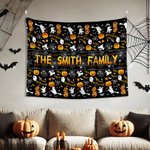 Personlig Ghost Witch Pumpkin Spider Web Trick or Treat Tapestry med namn Rumsdekor Halloween Present till familj och vän