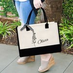 Gepersonaliseerde lijn geboorte bloem grote capaciteit strand canvas tas met waterdichte voering bruidsfeestje zomer cadeau voor meisjes vrouwen