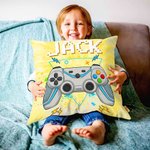 Funda de cojín personalizada multicolor con efecto teñido para Gamepad con nombre Elementos de juego Decoración del hogar Regalo de cumpleaños para ni