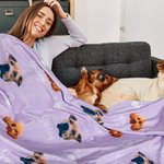 Gepersonaliseerde Multicolor Zachte Fleece Paw Icon Deken met 1-3 Foto's Verjaardagscadeau voor huisdierliefhebber