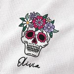 Personalized Floral Sugar Skull 100% Cotton Waffle Tea Towel with Name Kitchen Decor Day of the Dead Halloween Gift for Family Friend