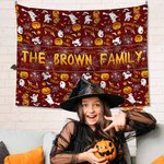 Personlig Ghost Witch Pumpkin Spider Web Trick or Treat Tapestry med namn Rumsdekor Halloween Present till familj och vän