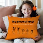 Funda de cojín personalizada con 2-8 nombres de esqueleto para la familia Decoración del hogar Regalo de cumpleaños de Halloween para la familia