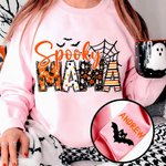 Felpa personalizzata Spooky Mama Grandma Pumpkin Bat Design Crewneck con 1-8 nomi Regalo in costume di Halloween per le donne