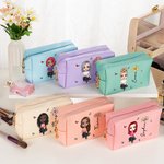 Personalized Cartoon Character Leather Makeup Pouch Bag with Birth Flower and Name Portable Travel Essentials Birthday Bridesmaid Gift for Women Girls