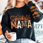 Felpa personalizzata Spooky Mama Grandma Pumpkin Bat Design Crewneck con 1-8 nomi Regalo in costume di Halloween per le donne