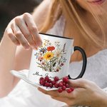 Mug personnalisé en céramique Wildflower Pine Tree 11oz avec nom Anniversary Wedding for Couples