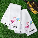 Personalised Cotton Super Absorbent Flamingo Pickleball Waffle Towel with Name Birthday Gift for Sport Lover