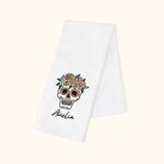 Personalized Floral Sugar Skull 100% Cotton Waffle Tea Towel with Name Kitchen Decor Day of the Dead Halloween Gift for Family Friend