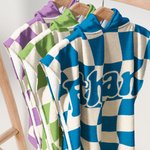 Personalized Multicolour Checkerboard Soft Quick Dry Hooded Beach Towel with Name Summer Vacation Travel Essentials Gift for Kids Family