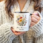 Mug personnalisé en céramique Wildflower Pine Tree 11oz avec nom Anniversary Wedding for Couples