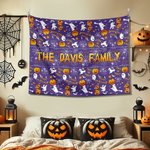 Personlig Ghost Witch Pumpkin Spider Web Trick or Treat Tapestry med namn Rumsdekor Halloween Present till familj och vän