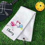 Personalised Cotton Super Absorbent Flamingo Pickleball Waffle Towel with Name Birthday Gift for Sport Lover