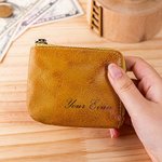 Gepersonaliseerd Vintage Plantaardig Gelooid Leren Mini Munttasje met Tekst Draagbaar Reisbenodigdheden Verjaardagscadeau voor Mannen Vrouwen
