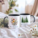 Mug personnalisé en céramique Wildflower Pine Tree 11oz avec nom Anniversary Wedding for Couples