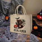 Henkilökohtainen Pumpkin Bat Spider Web Trick Or Treat Initial Jute Kangaskassi nimi Halloween toiminta tarvikkeet lahja lapsille