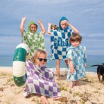 Personalized Multicolour Checkerboard Soft Quick Dry Hooded Beach Towel with Name Summer Vacation Travel Essentials Gift for Kids Family