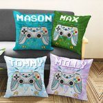 Funda de cojín personalizada multicolor con efecto teñido para Gamepad con nombre Elementos de juego Decoración del hogar Regalo de cumpleaños para ni