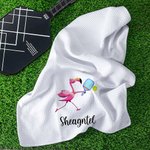 Personalised Cotton Super Absorbent Flamingo Pickleball Waffle Towel with Name Birthday Gift for Sport Lover