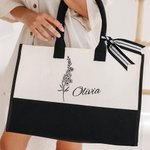 Gepersonaliseerde lijn geboorte bloem grote capaciteit strand canvas tas met waterdichte voering bruidsfeestje zomer cadeau voor meisjes vrouwen