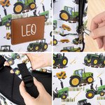 Personalized Green Tractor Design Kid Travel Backpack with Pen Case and Name Back to School  Birthday Gift for Boys Girls
