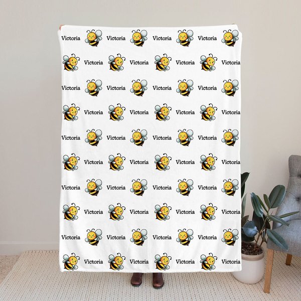 Personalized Cute Bee Soft Throw Blanket with Name Baby Shower Children's Day Birthday Gift for Kids Women Girls
