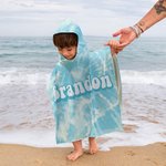 Personalised Quick Dry Tie Dye Colourful Microfiber Kid Hooded Beach Towel Poncho with Name Summer Vacation Party Gift for Boy Girl