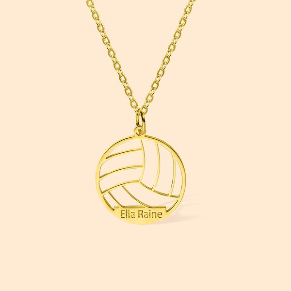 Personalized Engraved Volleyball Pendant Necklace with Name Sport Theme Jewellery Team Keepsake Birthday Gift for Volleyball Lover Player Coach