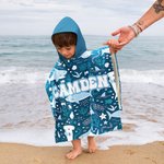 Personalised Shark Octopus Whales Ocean Theme Quick Dry Microfiber Hooded Beach Towel Poncho with Name Summer Travel Essential Gift for Kids