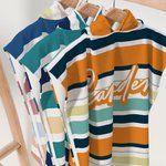 Personalized Vintage Coloured Stripes Soft Quick Dry Kid Hooded Beach Towel with Name Summer Vacation Beach Accessories Gift for Kids