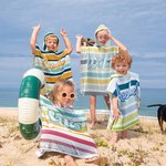 Personalized Vintage Coloured Stripes Soft Quick Dry Kid Hooded Beach Towel with Name Summer Vacation Beach Accessories Gift for Kids
