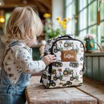 Personalized Green Tractor Design Kid Travel Backpack with Pen Case and Name Back to School  Birthday Gift for Boys Girls