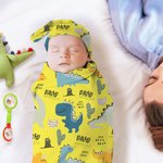 Personalisierte niedlichen Dinosaurier weichen Swaddle Decke und Knoten Hut Set mit Namen Geburtstag Baby Dusche Geschenk für Neugeborene Baby Boy