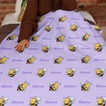 Personalized Cute Bee Soft Throw Blanket with Name Baby Shower Children's Day Birthday Gift for Kids Women Girls