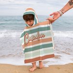 Personalized Vintage Coloured Stripes Soft Quick Dry Kid Hooded Beach Towel with Name Summer Vacation Beach Accessories Gift for Kids