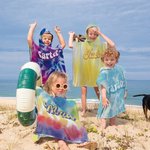 Personalised Quick Dry Tie Dye Colourful Microfiber Kid Hooded Beach Towel Poncho with Name Summer Vacation Party Gift for Boy Girl