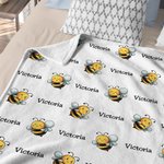 Personalized Cute Bee Soft Throw Blanket with Name Baby Shower Children's Day Birthday Gift for Kids Women Girls